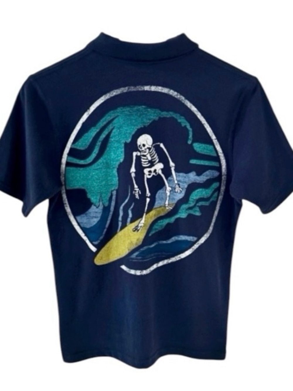 GAP Navy Blue Surfing Skull Graphic Print Short Sleeve Polo Shirt Size Large